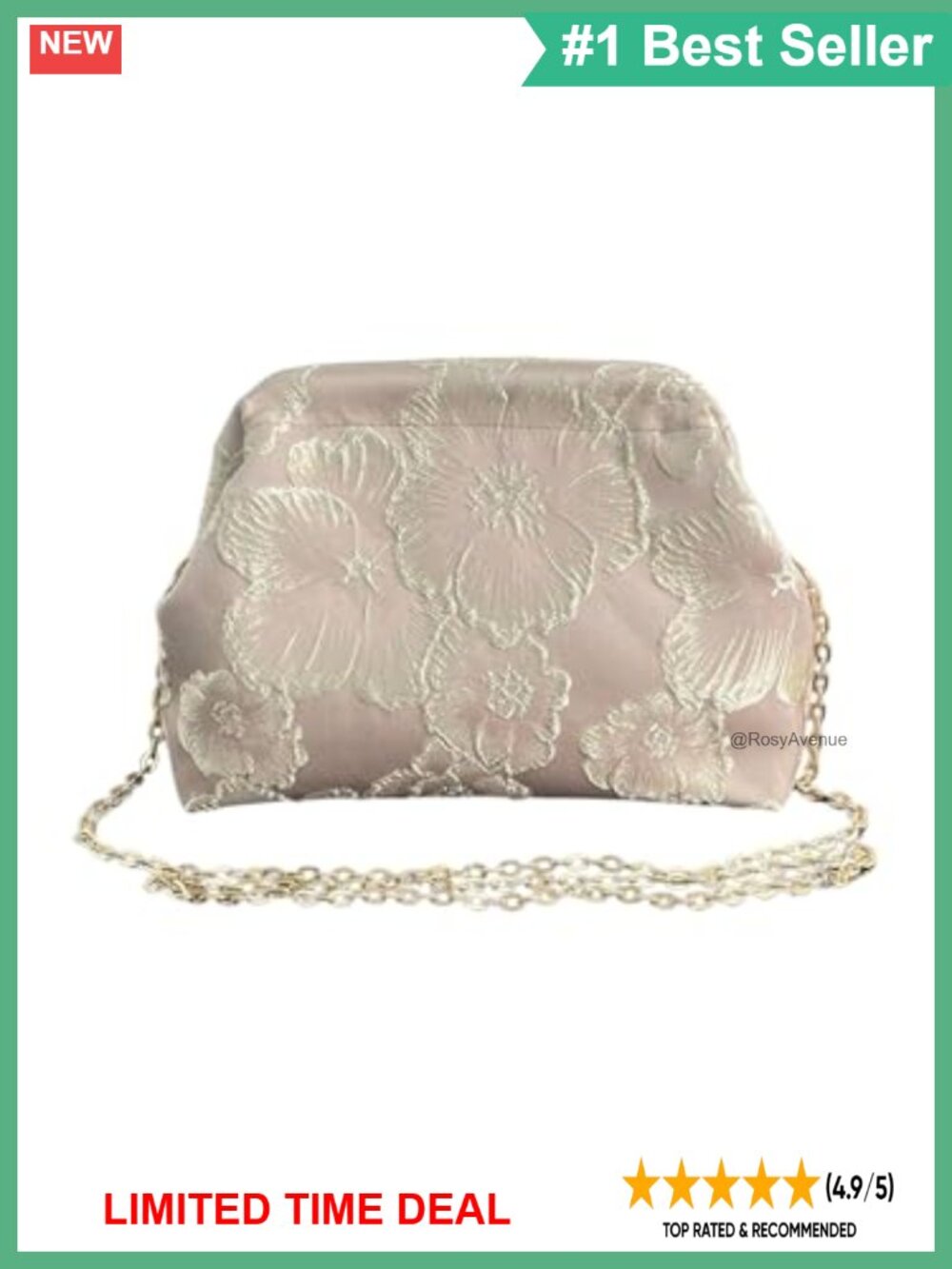 Floral Embroidered Evening Clutch Kiss Lock Crossbody Purse